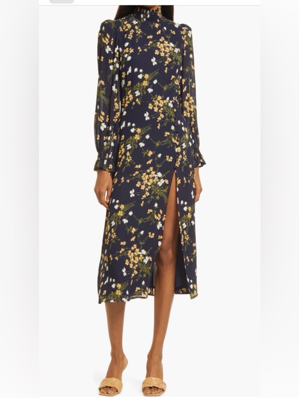 Reformation  8 Anthropologie Stevi dress Navy Floral Midi Skirt with Side Slit